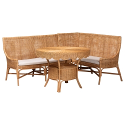 bali & pari Olivera Bohemian Light Honey Rattan 3-Piece Dining Nook Set